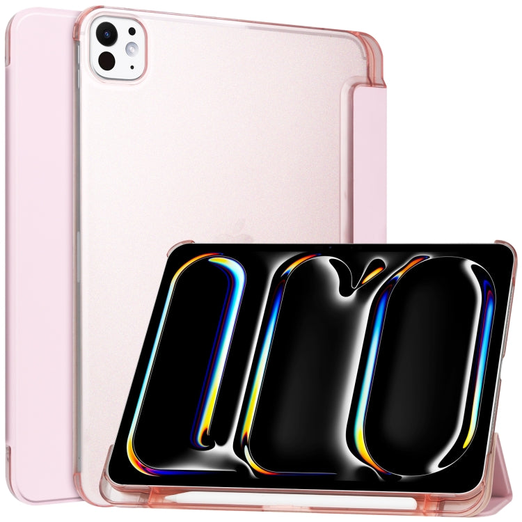 For iPad Pro 11 2024 3-fold Semi-transparent Frosted Smart Leather Tablet Case(Rose Gold) - iPad Pro 11 2024 Cases by PMC Jewellery | Online Shopping South Africa | PMC Jewellery | Buy Now Pay Later Mobicred