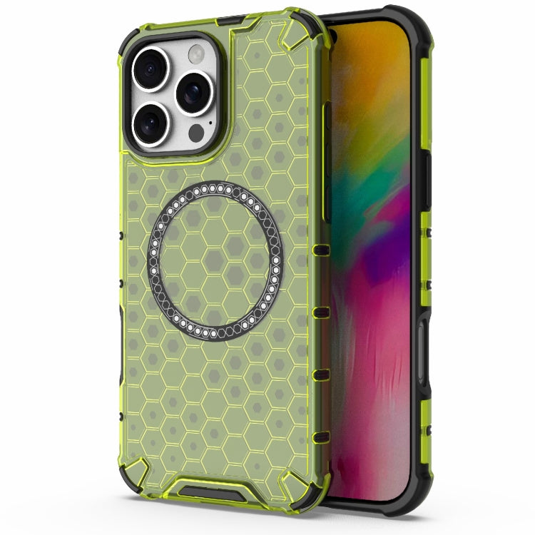 For iPhone 16 Pro Max Honeycomb Magnetic Ring Shockproof Phone Case(Green) - iPhone 16 Pro Max Cases by PMC Jewellery | Online Shopping South Africa | PMC Jewellery | Buy Now Pay Later Mobicred