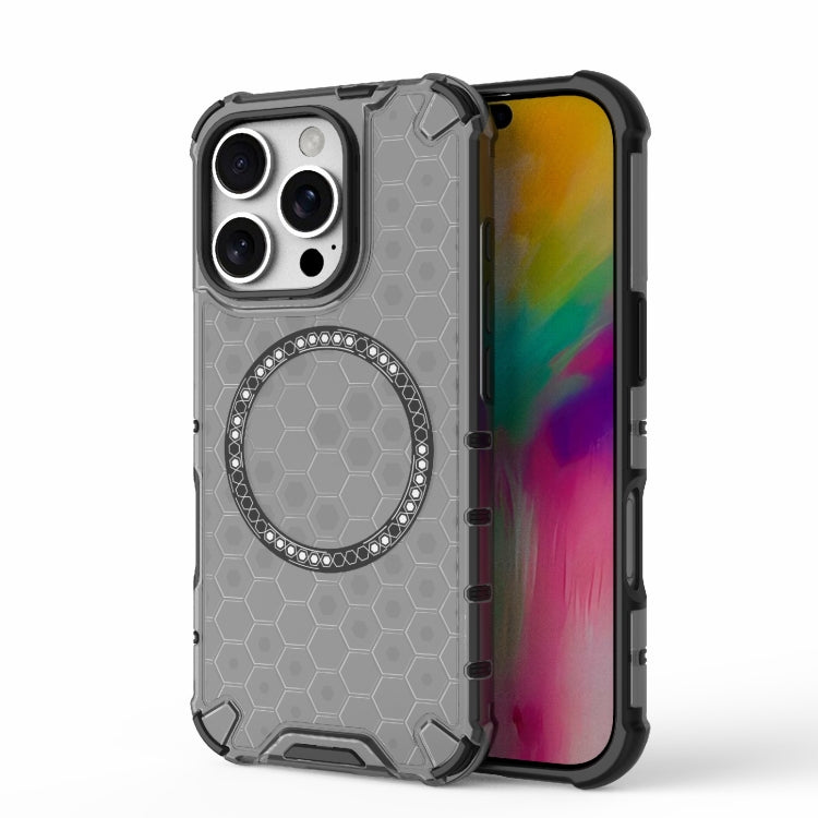 For iPhone 16 Pro Honeycomb Magnetic Ring Shockproof Phone Case(Black) - iPhone 16 Pro Cases by PMC Jewellery | Online Shopping South Africa | PMC Jewellery | Buy Now Pay Later Mobicred