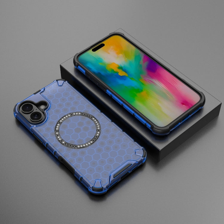 For iPhone 16 Plus Honeycomb Magnetic Ring Shockproof Phone Case(Blue) - iPhone 16 Plus Cases by PMC TechLife | Online Shopping South Africa | PMC TechLife | Buy Now Pay Later Mobicred