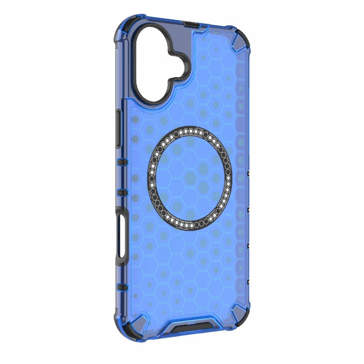 For iPhone 16 Plus Honeycomb Magnetic Ring Shockproof Phone Case(Blue) - iPhone 16 Plus Cases by PMC Jewellery | Online Shopping South Africa | PMC Jewellery | Buy Now Pay Later Mobicred