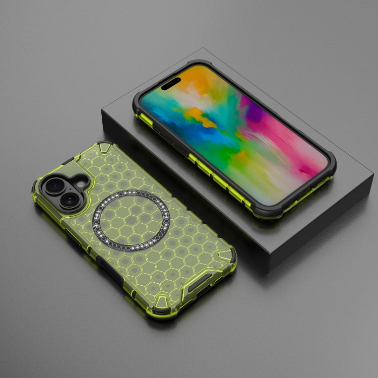 For iPhone 16 Honeycomb Magnetic Ring Shockproof Phone Case(Green) - iPhone 16 Cases by PMC Jewellery | Online Shopping South Africa | PMC Jewellery | Buy Now Pay Later Mobicred