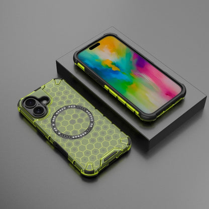 For iPhone 16 Honeycomb Magnetic Ring Shockproof Phone Case(Green) - iPhone 16 Cases by PMC Jewellery | Online Shopping South Africa | PMC Jewellery | Buy Now Pay Later Mobicred