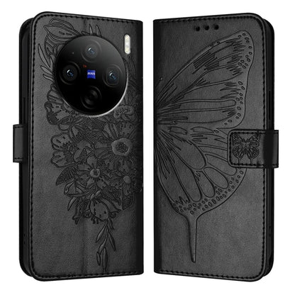 For vivo X100s 5G Embossed Butterfly Leather Phone Case(Black) - vivo Cases by PMC Jewellery | Online Shopping South Africa | PMC Jewellery | Buy Now Pay Later Mobicred