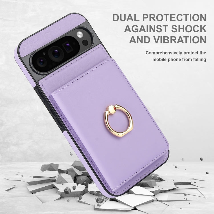 For Google Pixel 9 Pro XL RFID Anti-theft Card Ring Holder Phone Case(Purple) - Google Cases by PMC Jewellery | Online Shopping South Africa | PMC Jewellery | Buy Now Pay Later Mobicred