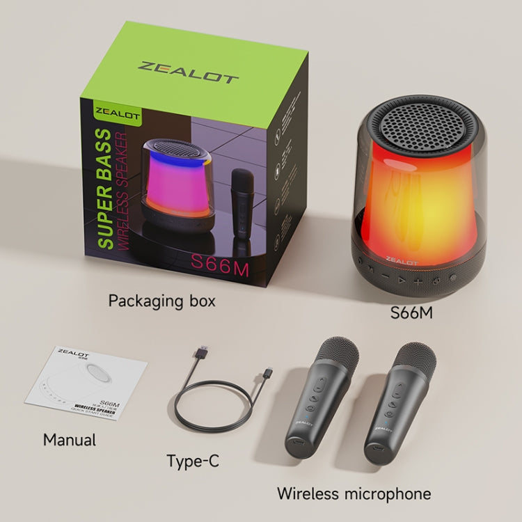Zealot S66M RGB Rhythmic Light Karaoke Wireless Speaker, Style:Dual Mic(Black) - free shipping - PMC Jewellery - Order now!