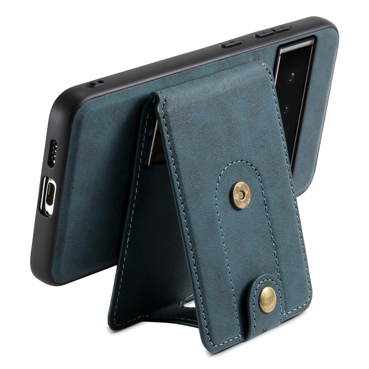 For Google Pixel 6 Pro Denior D14 NK Retro Pattern MagSafe Magnetic Card Holder Leather Phone Case(Blue) - Google Cases by Denior | Online Shopping South Africa | PMC TechLife | Buy Now Pay Later Mobicred