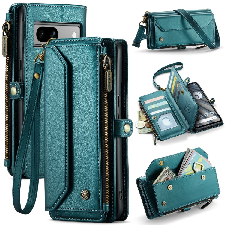 For Google Pixel 7a CaseMe C36 Card Slots Zipper Wallet RFID Anti-theft Leather Phone Case(Blue-green) - Google Cases by CaseMe | Online Shopping South Africa | PMC Jewellery | Buy Now Pay Later Mobicred