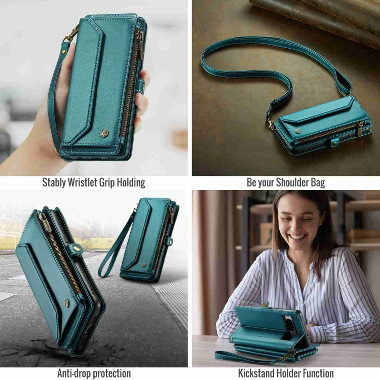 For Google Pixel 7a CaseMe C36 Card Slots Zipper Wallet RFID Anti-theft Leather Phone Case(Blue-green) - Google Cases by CaseMe | Online Shopping South Africa | PMC Jewellery | Buy Now Pay Later Mobicred