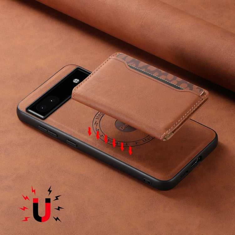 For Google Pixel 6a Denior D13 Retro Texture Leather MagSafe Card Bag Phone Case(Brown) - Google Cases by Denior | Online Shopping South Africa | PMC Jewellery | Buy Now Pay Later Mobicred