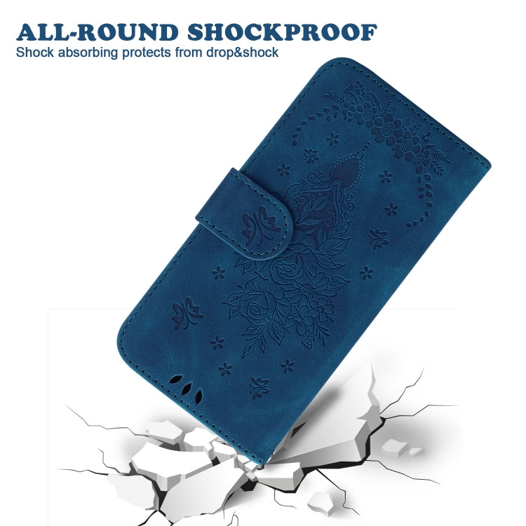 For iPhone 16e Butterfly Rose Embossed Leather Phone Case(Blue) - iPhone 16e Cases by PMC TechLife | Online Shopping South Africa | PMC TechLife | Buy Now Pay Later Mobicred