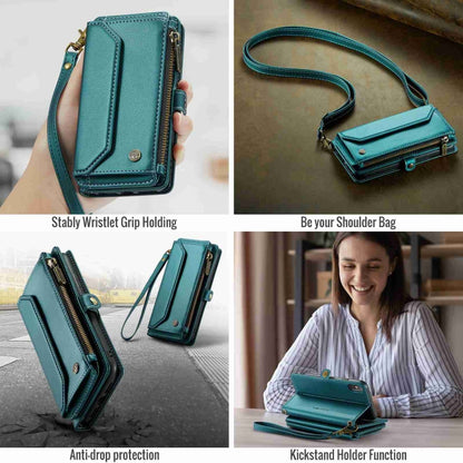 For iPhone XS / X CaseMe C36 Card Slots Zipper Wallet RFID Anti-theft Leather Phone Case(Blue-green) - More iPhone Cases by CaseMe | Online Shopping South Africa | PMC Jewellery | Buy Now Pay Later Mobicred