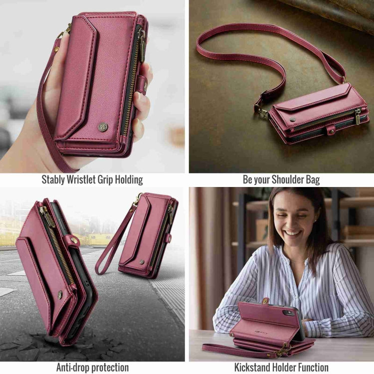 For iPhone XS / X CaseMe C36 Card Slots Zipper Wallet RFID Anti-theft Leather Phone Case(Wine Red) - More iPhone Cases by CaseMe | Online Shopping South Africa | PMC Jewellery | Buy Now Pay Later Mobicred