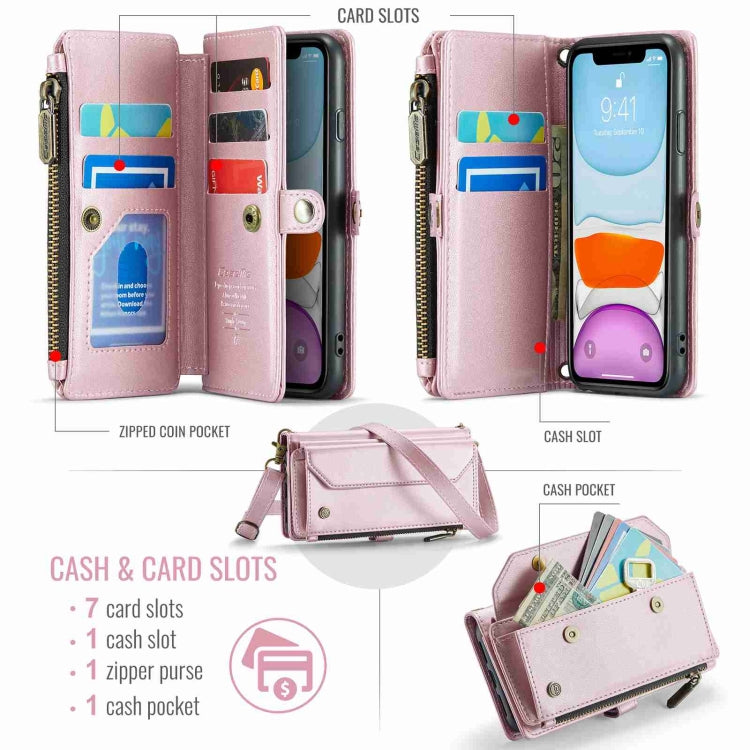 For iPhone 11 CaseMe C36 Card Slots Zipper Wallet RFID Anti-theft Leather Phone Case(Pink) - iPhone 11 Cases by CaseMe | Online Shopping South Africa | PMC Jewellery | Buy Now Pay Later Mobicred