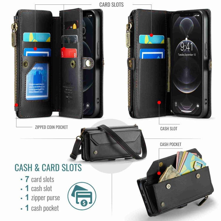 For iPhone 12 Pro CaseMe C36 Card Slots Zipper Wallet RFID Anti-theft Leather Phone Case(Black) - iPhone 12 / 12 Pro Cases by CaseMe | Online Shopping South Africa | PMC Jewellery | Buy Now Pay Later Mobicred