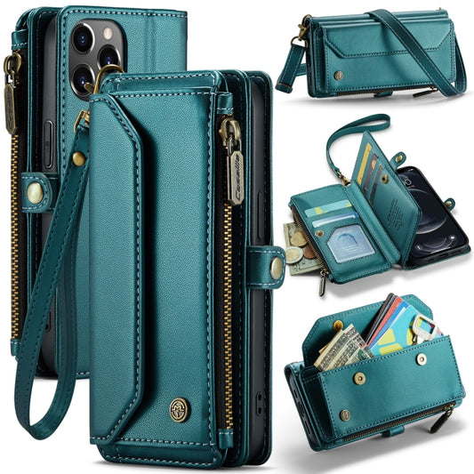 For iPhone 12 Pro CaseMe C36 Card Slots Zipper Wallet RFID Anti-theft Leather Phone Case(Blue-green) - iPhone 12 / 12 Pro Cases by CaseMe | Online Shopping South Africa | PMC Jewellery | Buy Now Pay Later Mobicred