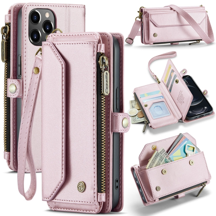 For iPhone 12 Pro CaseMe C36 Card Slots Zipper Wallet RFID Anti-theft Leather Phone Case(Pink) - iPhone 12 / 12 Pro Cases by CaseMe | Online Shopping South Africa | PMC Jewellery | Buy Now Pay Later Mobicred