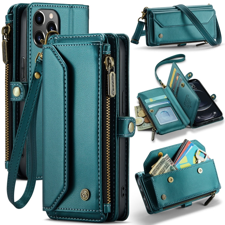 For iPhone 12 Pro Max CaseMe C36 Card Slots Zipper Wallet RFID Anti-theft Leather Phone Case(Blue-green) - iPhone 12 Pro Max Cases by CaseMe | Online Shopping South Africa | PMC Jewellery | Buy Now Pay Later Mobicred