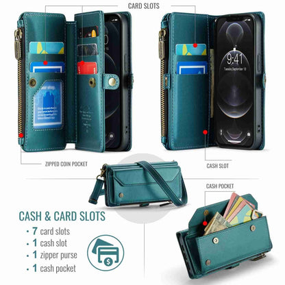 For iPhone 12 Pro Max CaseMe C36 Card Slots Zipper Wallet RFID Anti-theft Leather Phone Case(Blue-green) - iPhone 12 Pro Max Cases by CaseMe | Online Shopping South Africa | PMC Jewellery | Buy Now Pay Later Mobicred