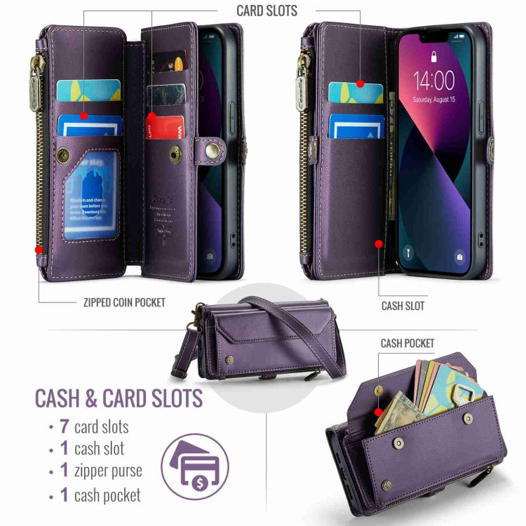 For iPhone 13 CaseMe C36 Card Slots Zipper Wallet RFID Anti-theft Leather Phone Case(Purple) - iPhone 13 Cases by CaseMe | Online Shopping South Africa | PMC Jewellery | Buy Now Pay Later Mobicred