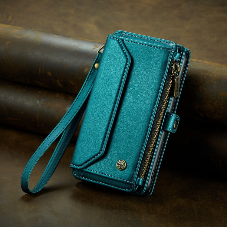 For iPhone 13 CaseMe C36 Card Slots Zipper Wallet RFID Anti-theft Leather Phone Case(Blue-green) - iPhone 13 Cases by CaseMe | Online Shopping South Africa | PMC Jewellery | Buy Now Pay Later Mobicred