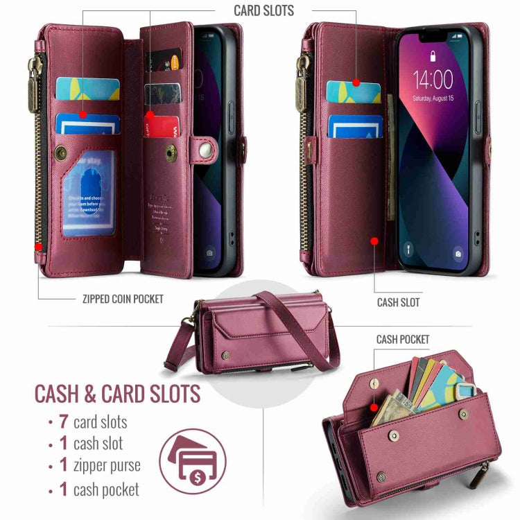 For iPhone 13 CaseMe C36 Card Slots Zipper Wallet RFID Anti-theft Leather Phone Case(Wine Red) - iPhone 13 Cases by CaseMe | Online Shopping South Africa | PMC Jewellery | Buy Now Pay Later Mobicred