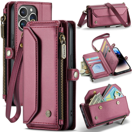 For iPhone 14 Pro Max CaseMe C36 Card Slots Zipper Wallet RFID Anti-theft Leather Phone Case(Wine Red) - iPhone 14 Pro Max Cases by CaseMe | Online Shopping South Africa | PMC Jewellery | Buy Now Pay Later Mobicred