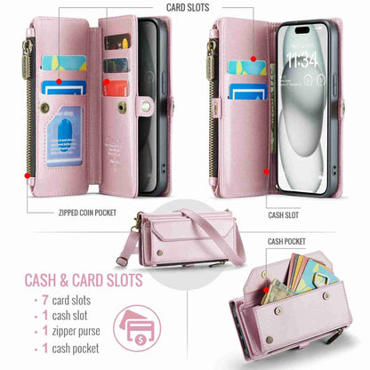 For iPhone 15 CaseMe C36 Card Slots Zipper Wallet RFID Anti-theft Leather Phone Case(Pink) - iPhone 15 Cases by CaseMe | Online Shopping South Africa | PMC Jewellery | Buy Now Pay Later Mobicred