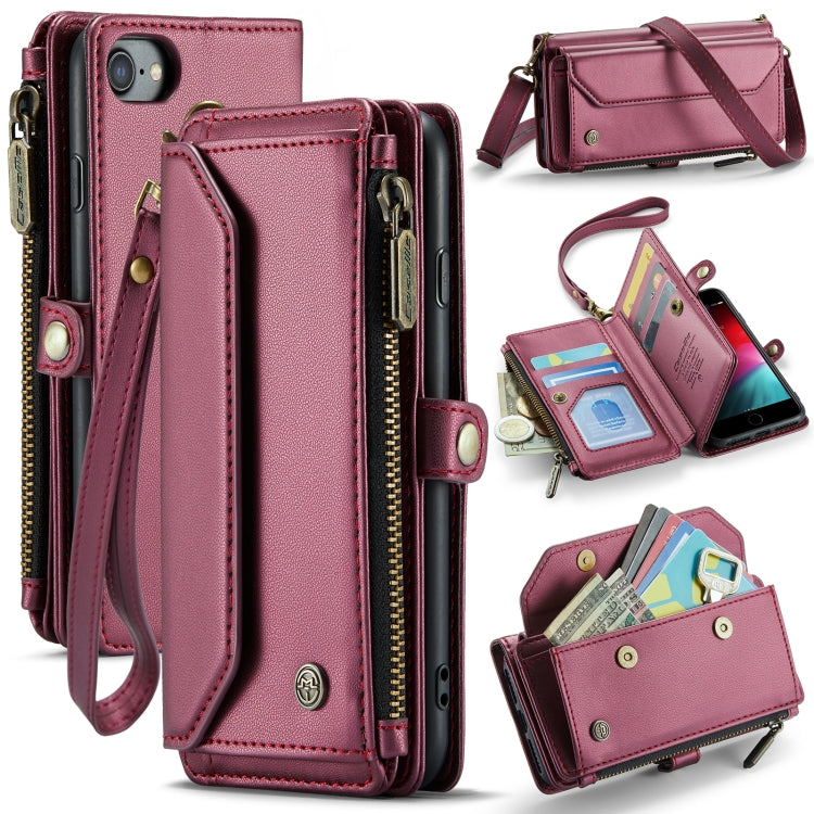 For iPhone SE 2022 / SE 2020 CaseMe C36 Card Slots Zipper Wallet RFID Anti-theft Leather Phone Case(Wine Red) - iPhone SE 2022 / 2020 / 8 / 7 Cases by CaseMe | Online Shopping South Africa | PMC Jewellery | Buy Now Pay Later Mobicred