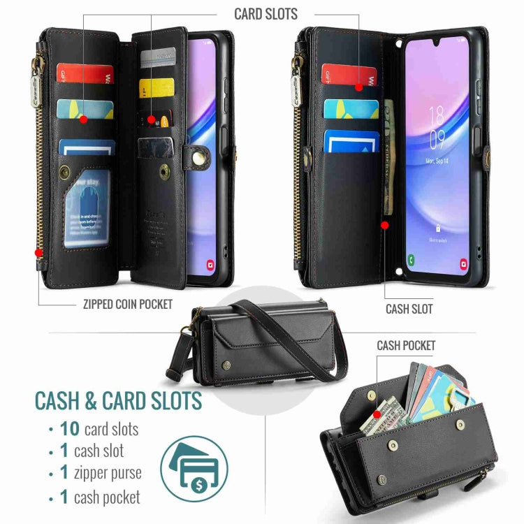 For Samsung Galaxy A15 CaseMe C36 Card Slots Zipper Wallet RFID Anti-theft Leather Phone Case(Black) - Galaxy Phone Cases by CaseMe | Online Shopping South Africa | PMC Jewellery | Buy Now Pay Later Mobicred