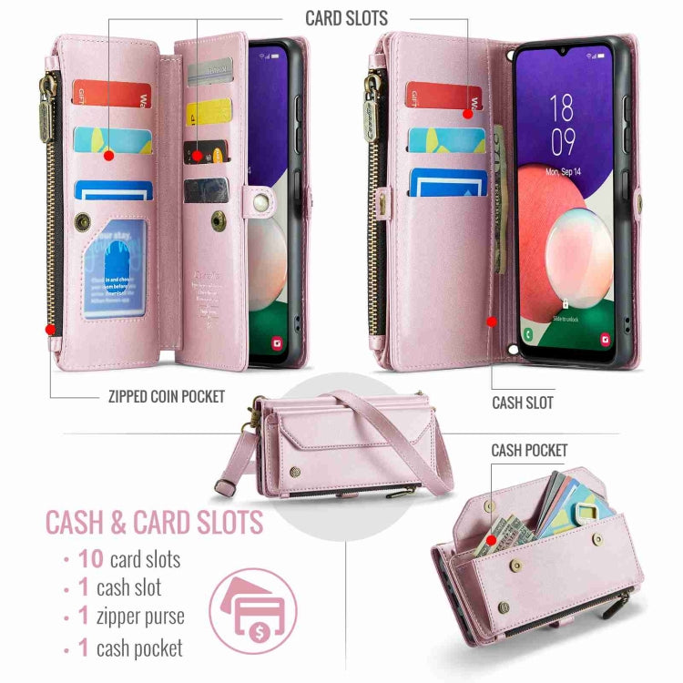 For Samsung Galaxy A22 5G CaseMe C36 Card Slots Zipper Wallet RFID Anti-theft Leather Phone Case(Pink) - Galaxy Phone Cases by CaseMe | Online Shopping South Africa | PMC Jewellery | Buy Now Pay Later Mobicred