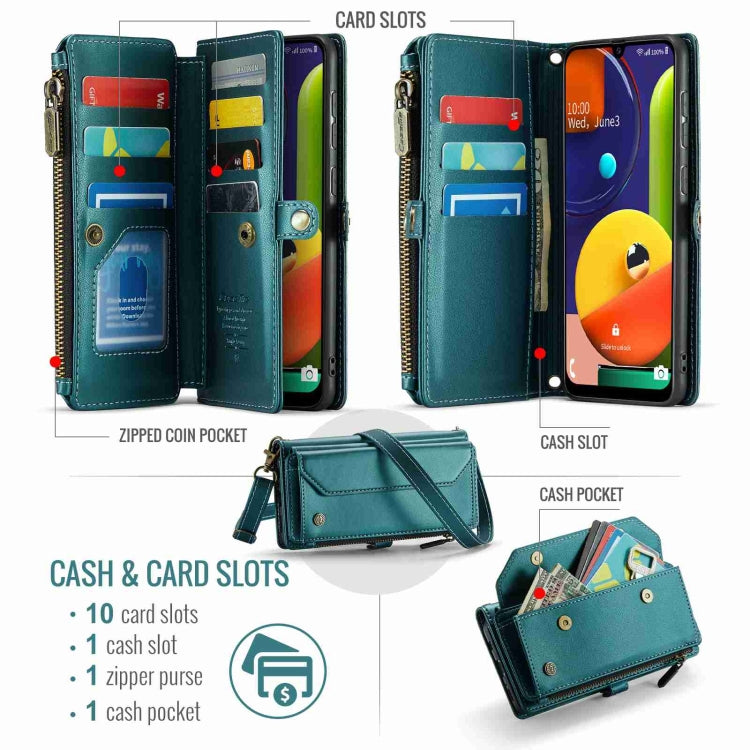 For Samsung Galaxy A30s / A50s / A50 CaseMe C36 Card Slots Zipper Wallet RFID Anti-theft Leather Phone Case(Blue-green) - Galaxy Phone Cases by CaseMe | Online Shopping South Africa | PMC Jewellery | Buy Now Pay Later Mobicred