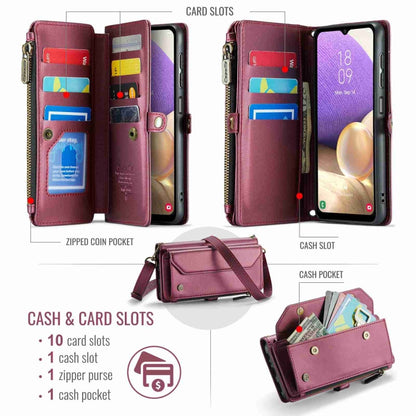 For Samsung Galaxy A32 5G CaseMe C36 Card Slots Zipper Wallet RFID Anti-theft Leather Phone Case(Wine Red) - Galaxy Phone Cases by CaseMe | Online Shopping South Africa | PMC Jewellery | Buy Now Pay Later Mobicred