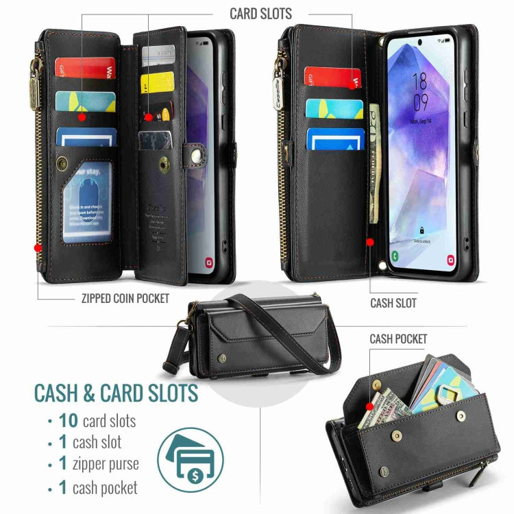 For Samsung Galaxy A55 5G CaseMe C36 Card Slots Zipper Wallet RFID Anti-theft Leather Phone Case(Black) - Galaxy Phone Cases by CaseMe | Online Shopping South Africa | PMC Jewellery | Buy Now Pay Later Mobicred