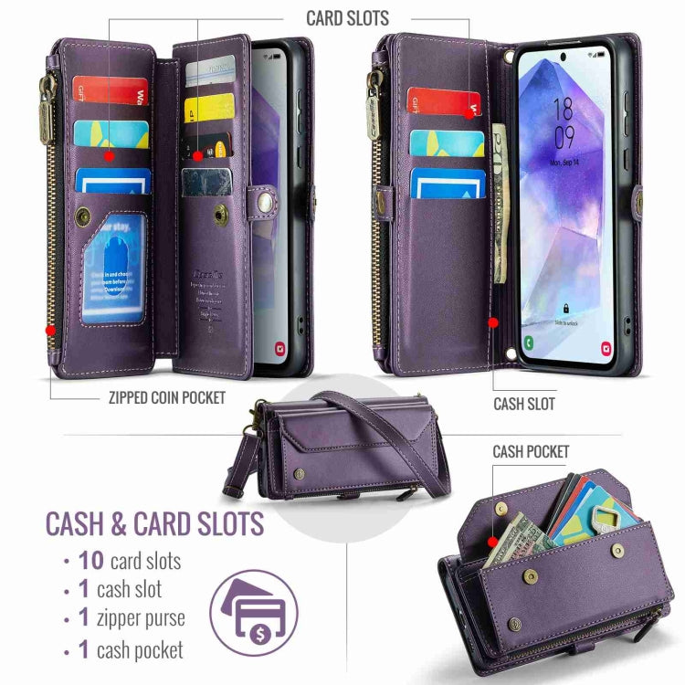 For Samsung Galaxy A55 5G CaseMe C36 Card Slots Zipper Wallet RFID Anti-theft Leather Phone Case(Purple) - Galaxy Phone Cases by CaseMe | Online Shopping South Africa | PMC Jewellery | Buy Now Pay Later Mobicred