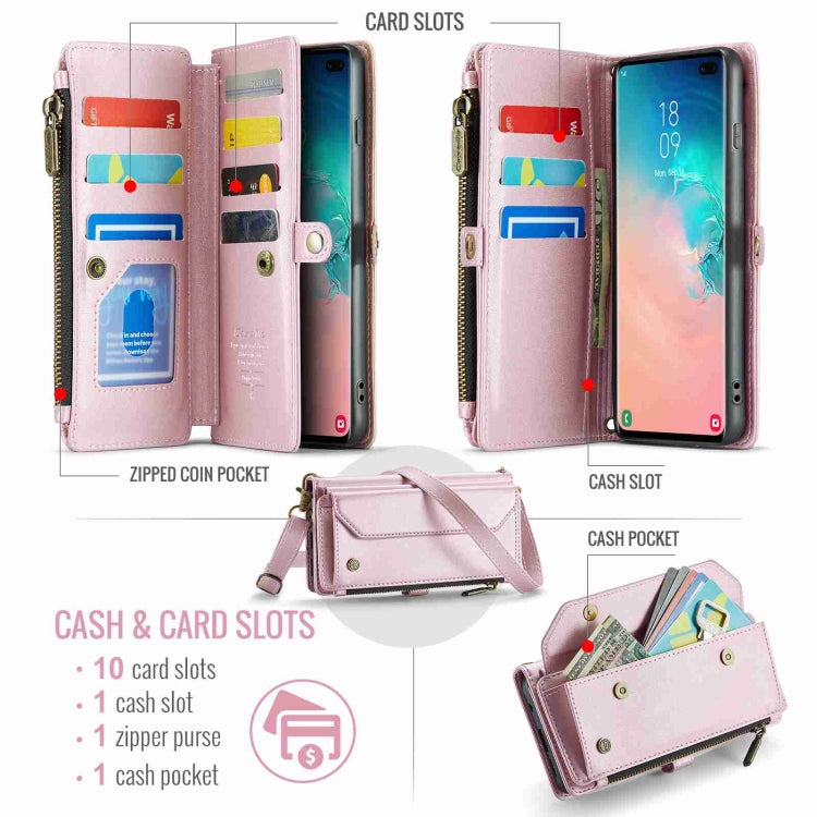 For Samsung Galaxy S10+ CaseMe C36 Card Slots Zipper Wallet RFID Anti-theft Leather Phone Case(Pink) - Galaxy Phone Cases by CaseMe | Online Shopping South Africa | PMC Jewellery | Buy Now Pay Later Mobicred