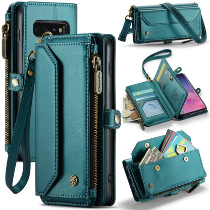 For Samsung Galaxy S10 CaseMe C36 Card Slots Zipper Wallet RFID Anti-theft Leather Phone Case(Blue-green) - Galaxy Phone Cases by CaseMe | Online Shopping South Africa | PMC Jewellery | Buy Now Pay Later Mobicred