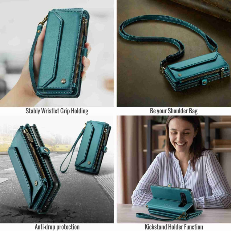 For Samsung Galaxy S10 CaseMe C36 Card Slots Zipper Wallet RFID Anti-theft Leather Phone Case(Blue-green) - Galaxy Phone Cases by CaseMe | Online Shopping South Africa | PMC Jewellery | Buy Now Pay Later Mobicred