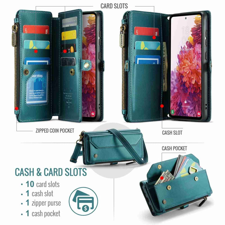 For Samsung Galaxy S20 FE CaseMe C36 Card Slots Zipper Wallet RFID Anti-theft Leather Phone Case(Blue-green) - Galaxy S20 FE Cases by CaseMe | Online Shopping South Africa | PMC Jewellery | Buy Now Pay Later Mobicred