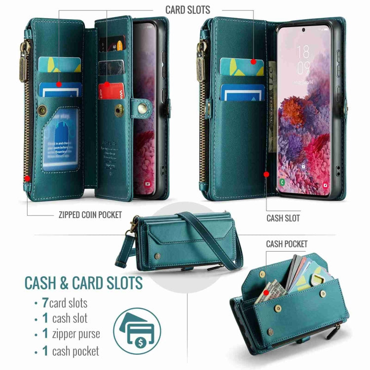 For Samsung Galaxy S20 CaseMe C36 Card Slots Zipper Wallet RFID Anti-theft Leather Phone Case(Blue-green) - Galaxy Phone Cases by CaseMe | Online Shopping South Africa | PMC Jewellery | Buy Now Pay Later Mobicred