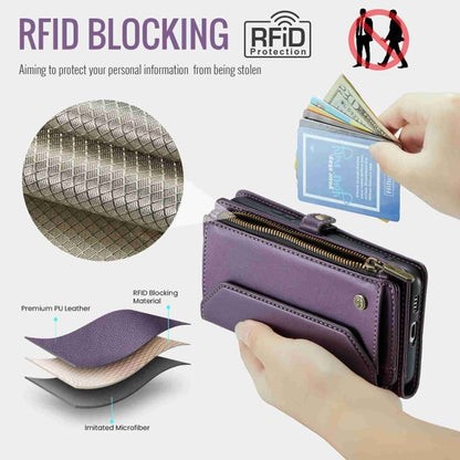 For Samsung Galaxy S21 FE 5G CaseMe C36 Card Slots Zipper Wallet RFID Anti-theft Leather Phone Case(Purple) - Galaxy Phone Cases by CaseMe | Online Shopping South Africa | PMC Jewellery | Buy Now Pay Later Mobicred