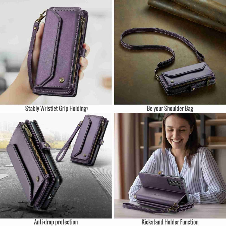 For Samsung Galaxy S21 FE 5G CaseMe C36 Card Slots Zipper Wallet RFID Anti-theft Leather Phone Case(Purple) - Galaxy Phone Cases by CaseMe | Online Shopping South Africa | PMC Jewellery | Buy Now Pay Later Mobicred