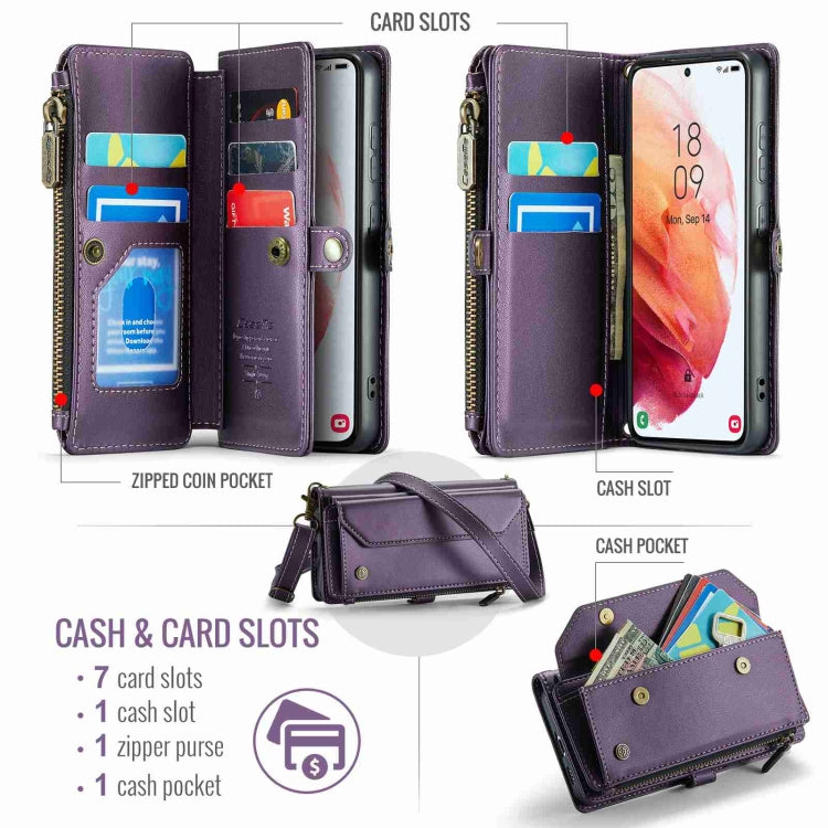 For Samsung Galaxy S21 5G CaseMe C36 Card Slots Zipper Wallet RFID Anti-theft Leather Phone Case(Purple) - Galaxy S21 5G Cases by CaseMe | Online Shopping South Africa | PMC Jewellery | Buy Now Pay Later Mobicred