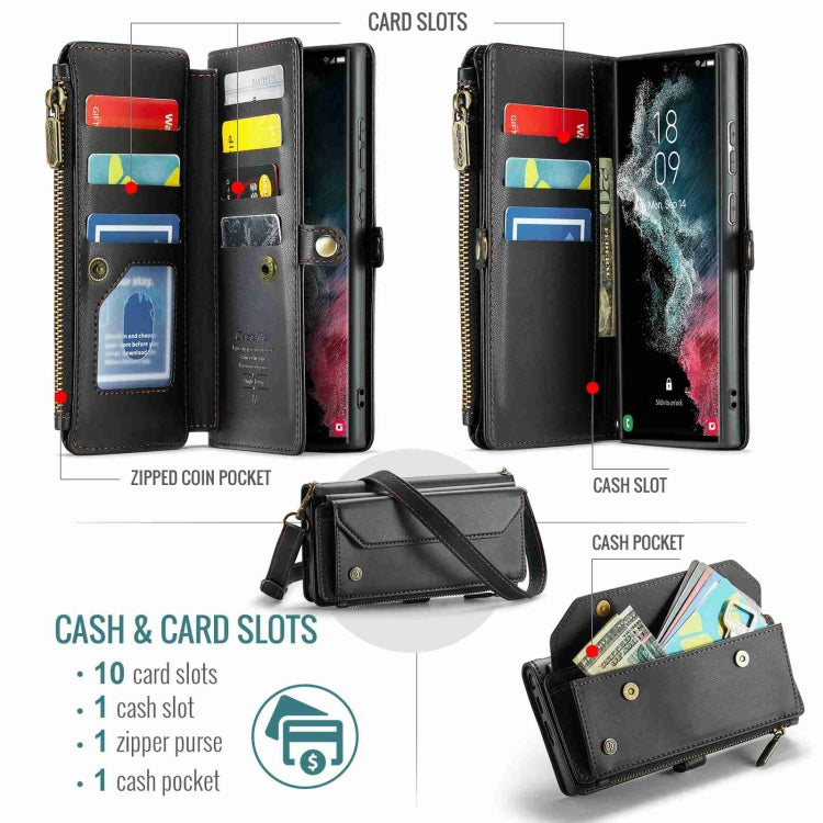 For Samsung Galaxy S22 Ultra 5G CaseMe C36 Card Slots Zipper Wallet RFID Anti-theft Leather Phone Case(Black) - Galaxy S22 Ultra 5G Cases by CaseMe | Online Shopping South Africa | PMC Jewellery | Buy Now Pay Later Mobicred