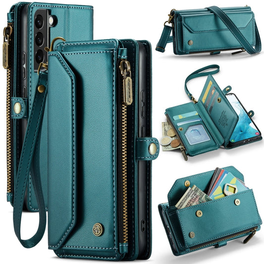 For Samsung Galaxy S22 5G CaseMe C36 Card Slots Zipper Wallet RFID Anti-theft Leather Phone Case(Blue-green) - Galaxy S22 5G Cases by CaseMe | Online Shopping South Africa | PMC Jewellery | Buy Now Pay Later Mobicred