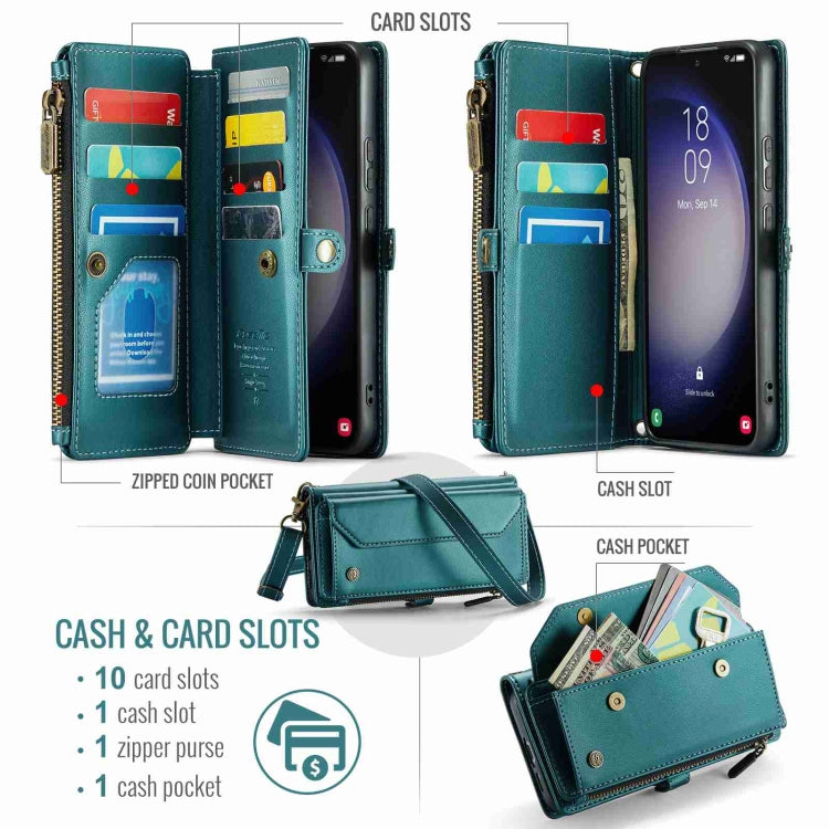 For Samsung Galaxy S23+ 5G CaseMe C36 Card Slots Zipper Wallet RFID Anti-theft Leather Phone Case(Blue-green) - Galaxy S23+ 5G Cases by CaseMe | Online Shopping South Africa | PMC Jewellery | Buy Now Pay Later Mobicred