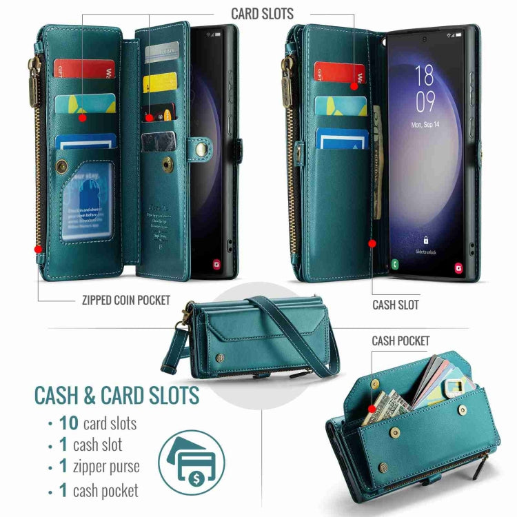 For Samsung Galaxy S23 Ultra 5G CaseMe C36 Card Slots Zipper Wallet RFID Anti-theft Leather Phone Case(Blue-green) - Galaxy S23 Ultra 5G Cases by CaseMe | Online Shopping South Africa | PMC Jewellery | Buy Now Pay Later Mobicred