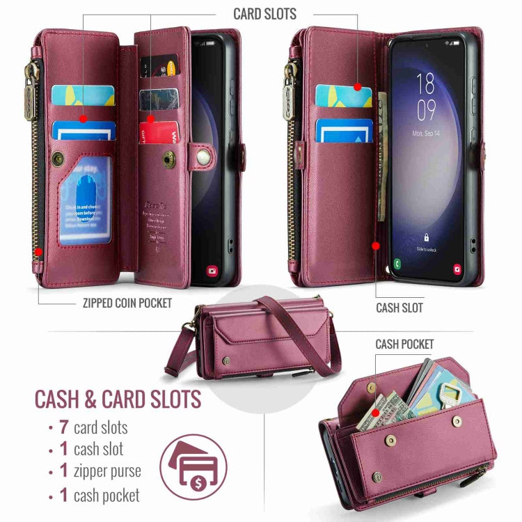 For Samsung Galaxy S23 5G CaseMe C36 Card Slots Zipper Wallet RFID Anti-theft Leather Phone Case(Wine Red) - Galaxy S23 5G Cases by CaseMe | Online Shopping South Africa | PMC Jewellery | Buy Now Pay Later Mobicred