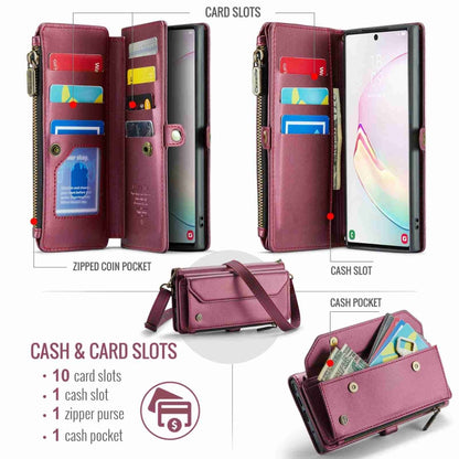 For Samsung Galaxy Note10+ CaseMe C36 Card Slots Zipper Wallet RFID Anti-theft Leather Phone Case(Wine Red) - Galaxy Phone Cases by CaseMe | Online Shopping South Africa | PMC Jewellery | Buy Now Pay Later Mobicred