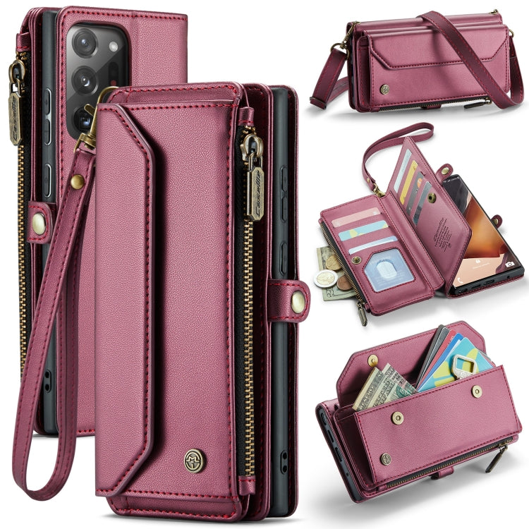 For Samsung Galaxy Note20 Ultra CaseMe C36 Card Slots Zipper Wallet RFID Anti-theft Leather Phone Case(Wine Red) - Galaxy Note20 Ultra Cases by CaseMe | Online Shopping South Africa | PMC Jewellery | Buy Now Pay Later Mobicred